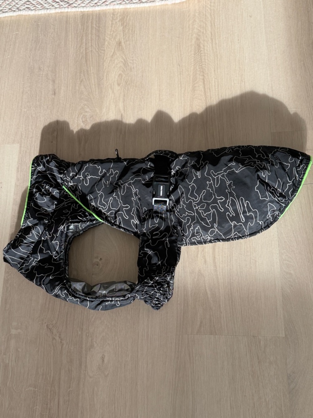 Canada Pooch Reflective Black Dog Coat with Neon Green Trim
